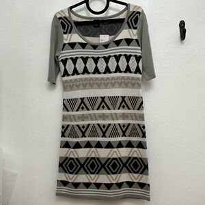 TakeOut 3/4 Sleeve Aztec Print Sweater Dress